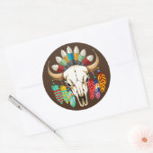 Bizonschedel Native American embleem Ronde Sticker (Envelop)