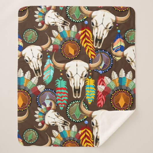 Bizonschedel Native American embleem Sherpa Deken (Voorkant)