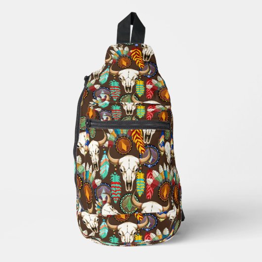 Bizonschedel Native American embleem Sling Bag (Voorkant)