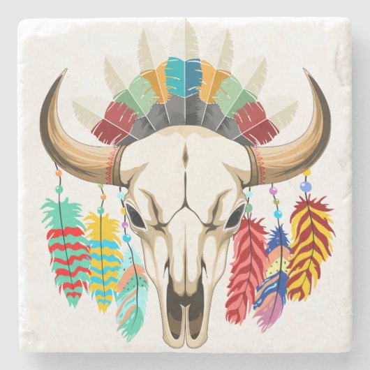 Bizonschedel Native American embleem Stenen Onderzetter (Voorkant)