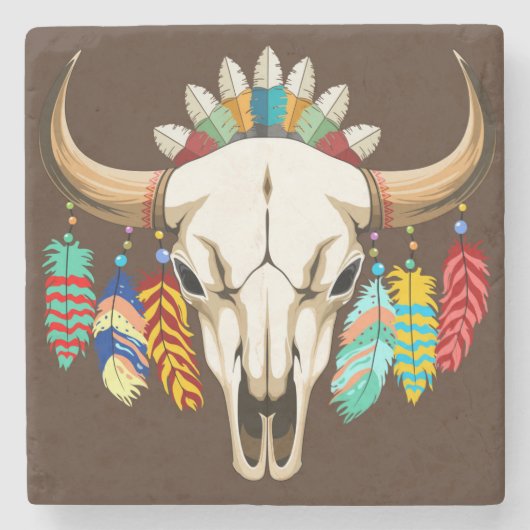 Bizonschedel Native American embleem Stenen Onderzetter (Voorkant)