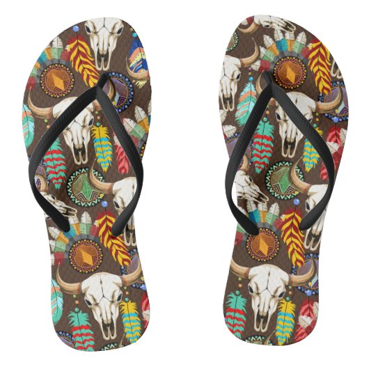 Bizonschedel Native American embleem Teenslippers (Voetbed)