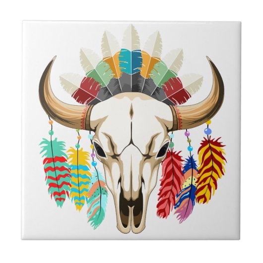 Bizonschedel Native American embleem Tegeltje (Voorkant)