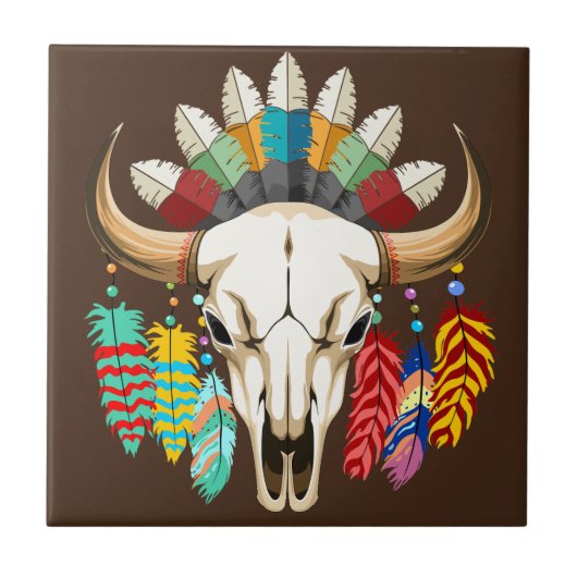 Bizonschedel Native American embleem Tegeltje (Voorkant)