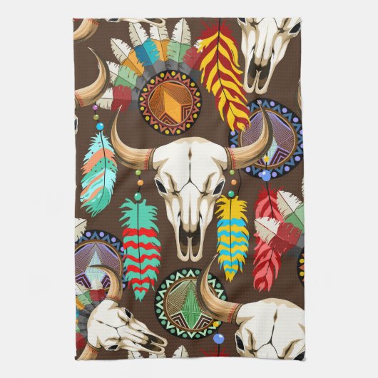 Bizonschedel Native American embleem Theedoek (Verticaal)