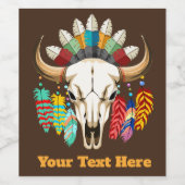 Bizonschedel Native American embleem Wijn Etiket (Enkel label)