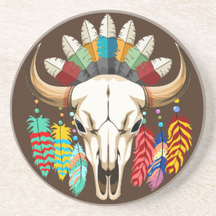 Bizonschedel Native American embleem Zandsteen Onderzetter