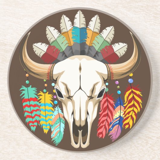 Bizonschedel Native American embleem Zandsteen Onderzetter (Voorkant)