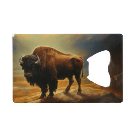 Bizonsilhouet bij zonsondergang creditkaart flessenopener