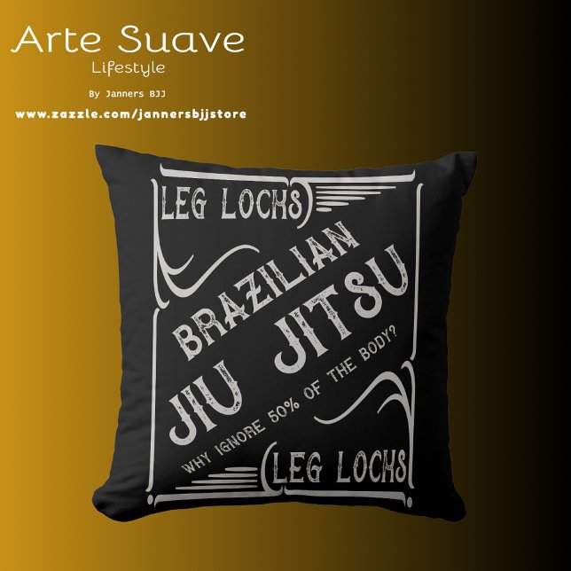 BJJ Beenslot  retro zwart en grijs Kussen (Brazilian Jiu Jitsu leg lock throw pillow. )