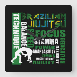 "BJJ Elements" Braziliaanse Jiu Jitsu Wall Clock Vierkante Klok