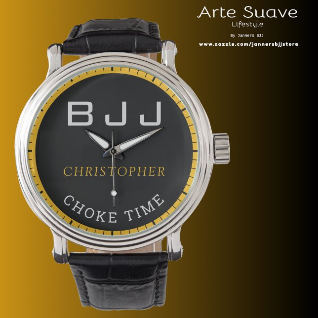 BJJ gepersonaliseerde zwarte choke tijd jiu jitsu Horloge (BJJ Choke Time men's watch.)