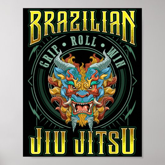 BJJ Grip Roll Win - Grappling Jiu Jitsu Foo Dog Poster (Voorkant)