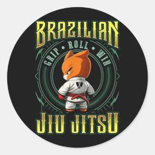 BJJ Grip Roll Win - Grappling Jiu Jitsu Fox Ronde Sticker