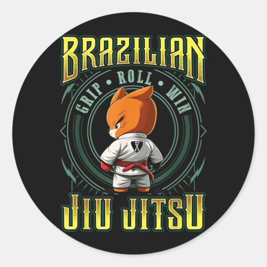 BJJ Grip Roll Win - Grappling Jiu Jitsu Fox Ronde Sticker (Voorkant)
