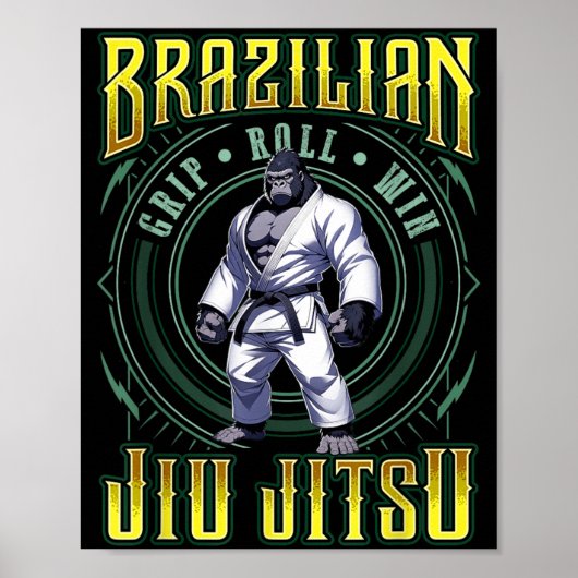 BJJ Grip Roll Win - Grappling Jiu Jitsu Gorilla Poster (Voorkant)