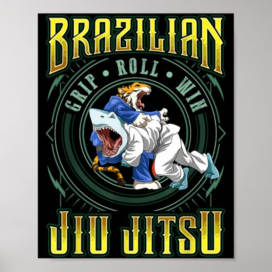 BJJ Grip Roll Win - Grappling Jiu Jitsu Shark Poster (Voorkant)