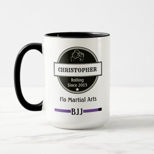 BJJ Jiu Jitsu Choke Paarse riem naam club en datum Mok (Links)