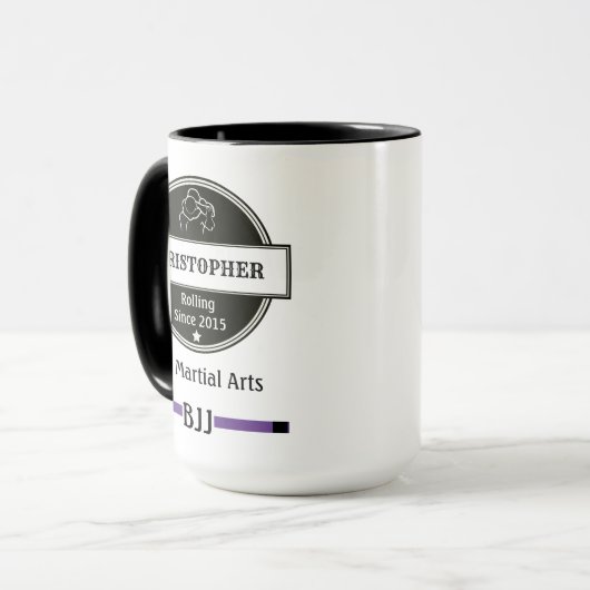 BJJ Jiu Jitsu Choke Paarse riem naam club en datum Mok (Voorkant links)