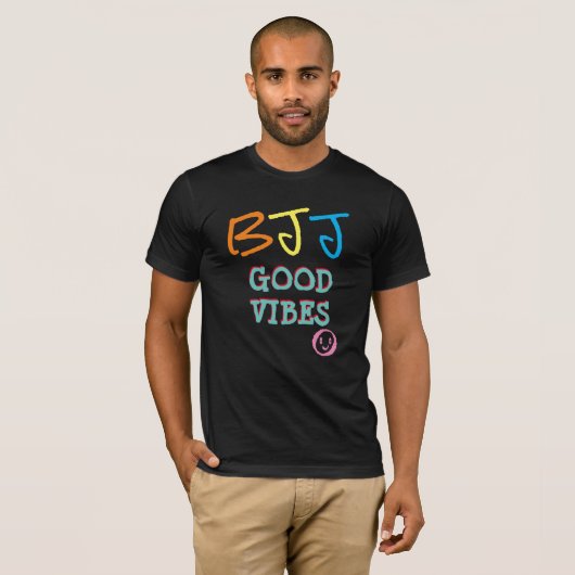 BJJ Retro Graffiti stijl Good Vibes Black T-shirt (Voorkant volledig)