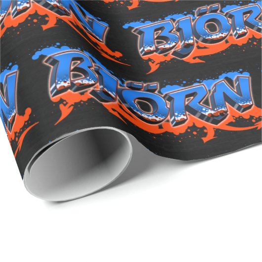 Björn Vorname Name Graffiti blue orange Cadeaupapier (Rol Hoek)