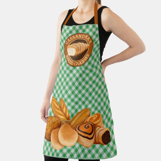 Bked Goodies Bread Baker's Logo Green Gingham Schort (Insitu)