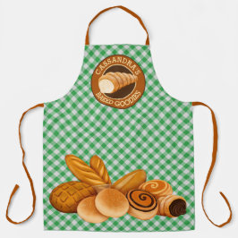 Bked Goodies Bread Baker's Logo Green Gingham Schort