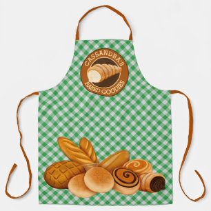 Bked Goodies Bread Baker's Logo Green Gingham Schort