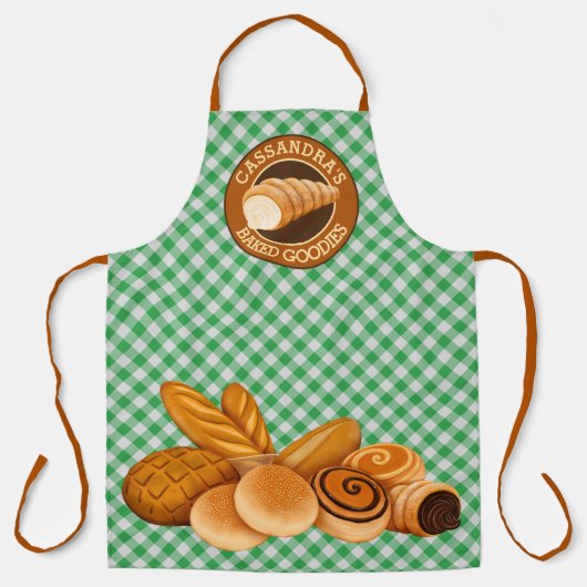 Bked Goodies Bread Baker's Logo Green Gingham Schort (Voorkant)