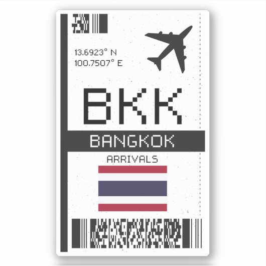 BKK Bangkok Boarding Pass - Thailand Reizen Sticker (Voorkant)
