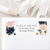 Bkush & Navy Bloemen Bruiloft Retouradres Etiket (Insitu)