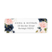 Bkush & Navy Bloemen Bruiloft Retouradres Etiket (Voorkant)