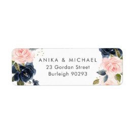 Bkush & Navy Bloemen Bruiloft Retouradres Etiket