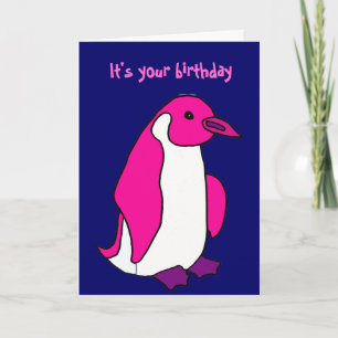 BL - Roze Penguin Birthday Card Kaart
