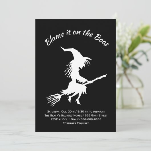 Blaam het op de zwarte & witte halloween party van kaart (Staand voorkant)