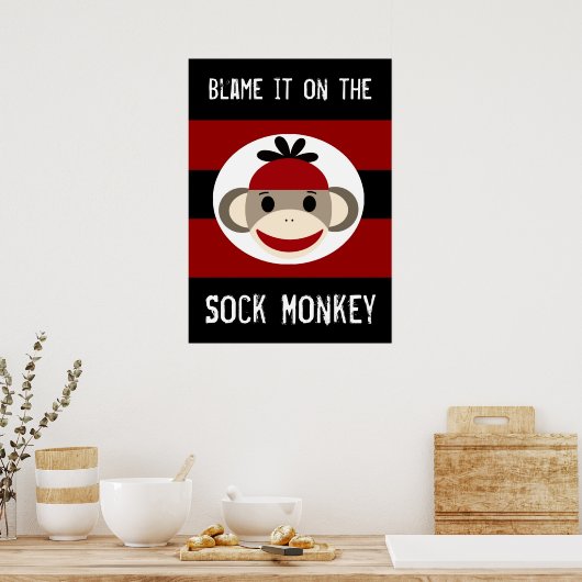 Blaam het op het zwarte Poster Sock Monkey (Keuken)