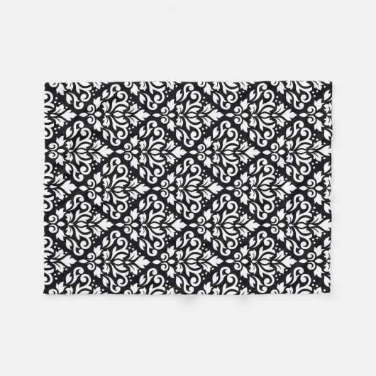 Blaas Damask Pattern White op Black Fleece Deken (Voorkant (Horizontaal))