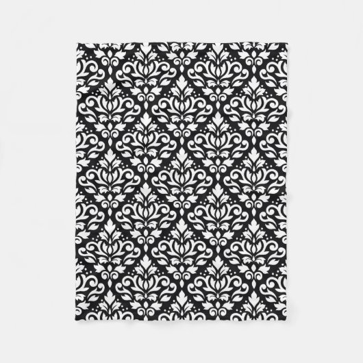 Blaas Damask Pattern White op Black Fleece Deken (Voorkant)