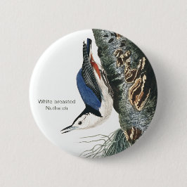 Blaas-gebluste Nuthatch, Audubon Bird Mode Ronde Button 5,7 Cm