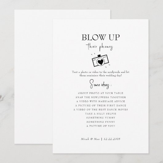 Blaas hun telefoons bruiloft receptie gastideeën o kaart (Voorkant / Achterkant)