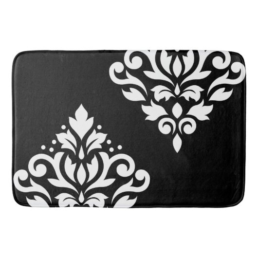 Blaas met scroller Damask Art Ib White op zwart Badmat (Voorkant)
