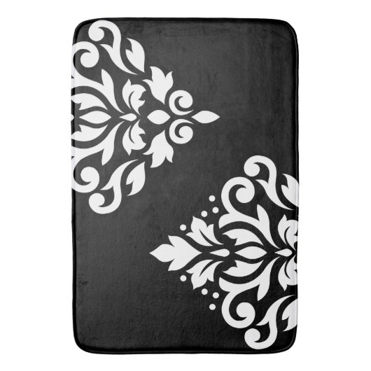 Blaas met scroller Damask Art Ib White op zwart Badmat (Voorkant Verticaal)