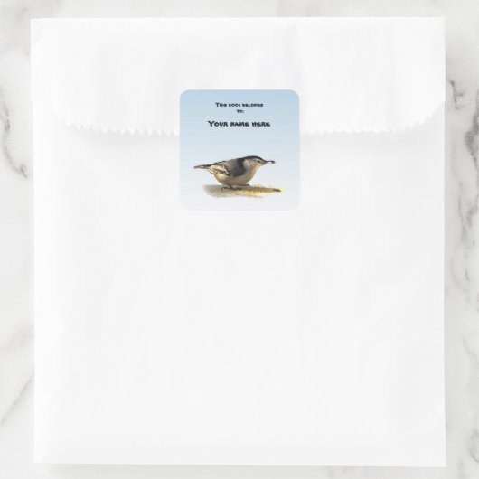 Blaas Nuthatch Bookplaat Vierkante Sticker (Tas)