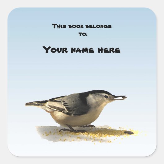 Blaas Nuthatch Bookplaat Vierkante Sticker (Voorkant)