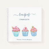 Blaas roze met blauwe cupcakes notitieboek (Voorkant)