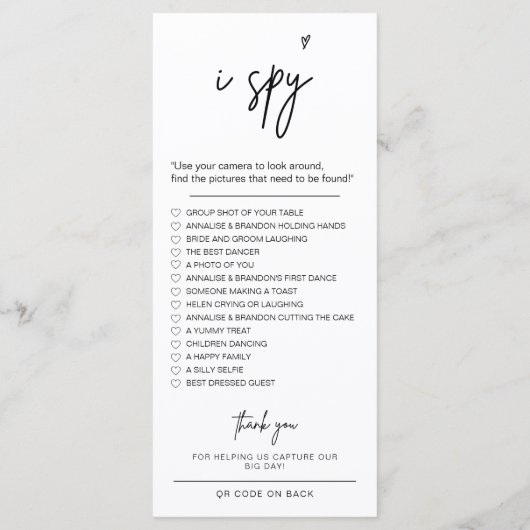 Blaas telefoons op Ik spion bruiloft spel kaart (Achterkant)