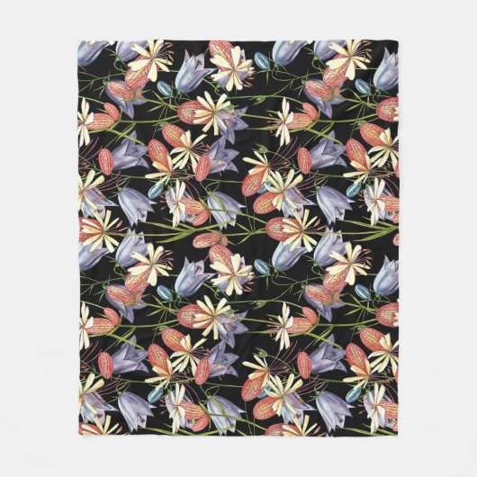 Blaascampion Bells: Waterverf Bloemen Fleece Deken (Voorkant)