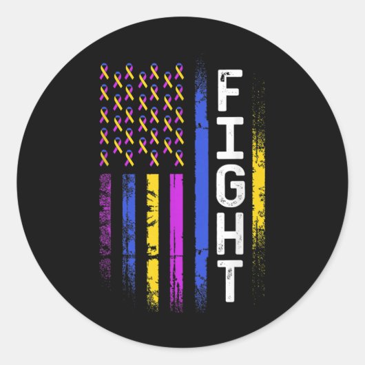 Blaaskanker Vlag Paarse geel blauw lint Award Ronde Sticker (Voorkant)