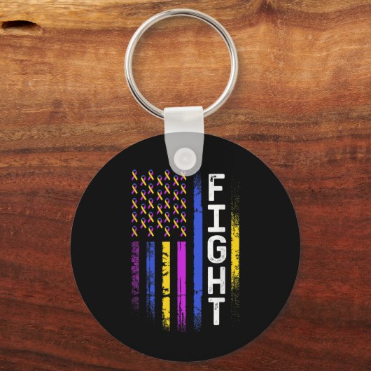 Blaaskanker Vlag Paarse geel blauw lint Award Sleutelhanger (Voorkant)