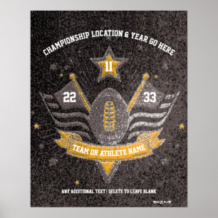 Blac en Gold Glitter Sports Football Championship Poster